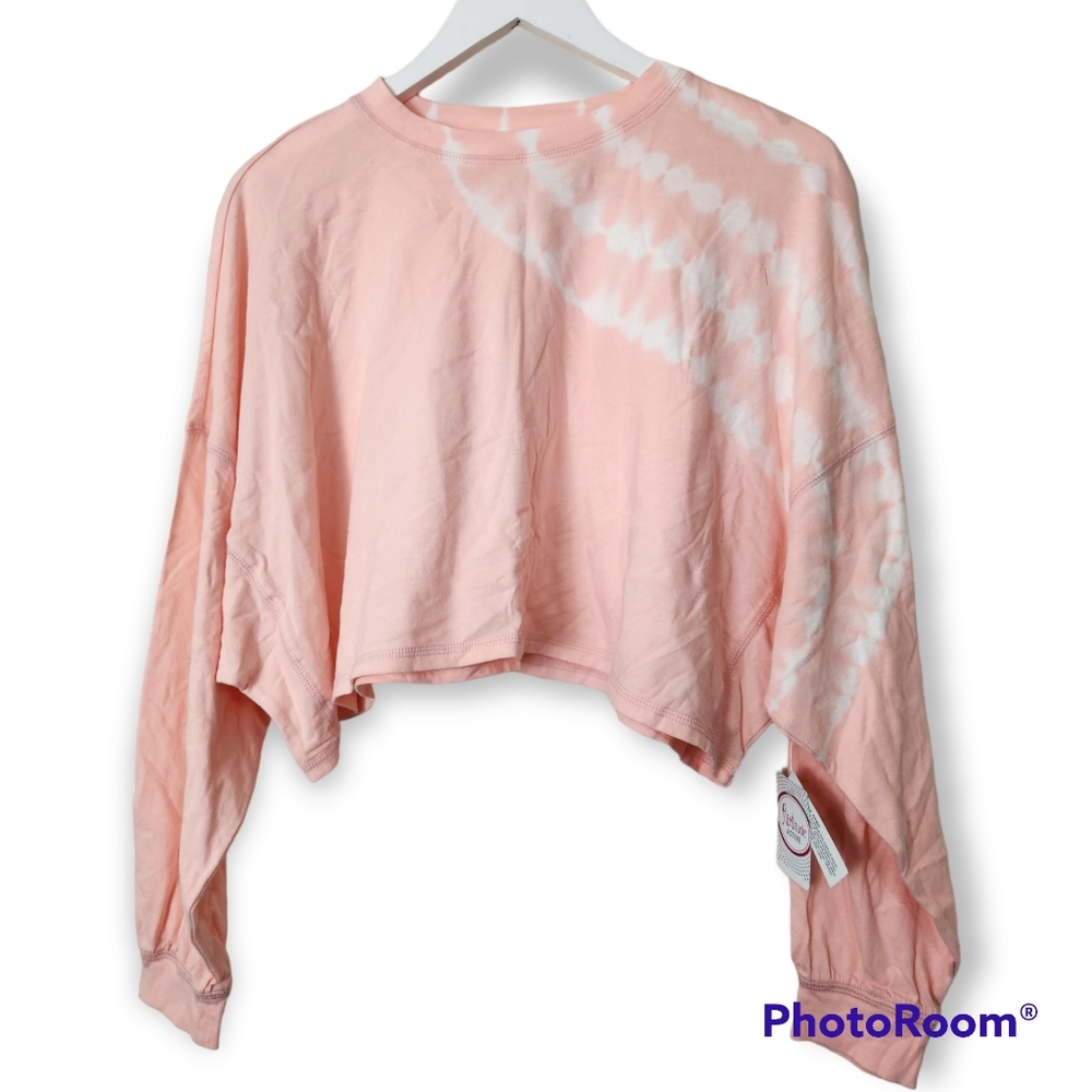 Flirtitude Active Peach Tie Dye Y2K Cropped Long Sleeve Oversized T-Shirt Top XS